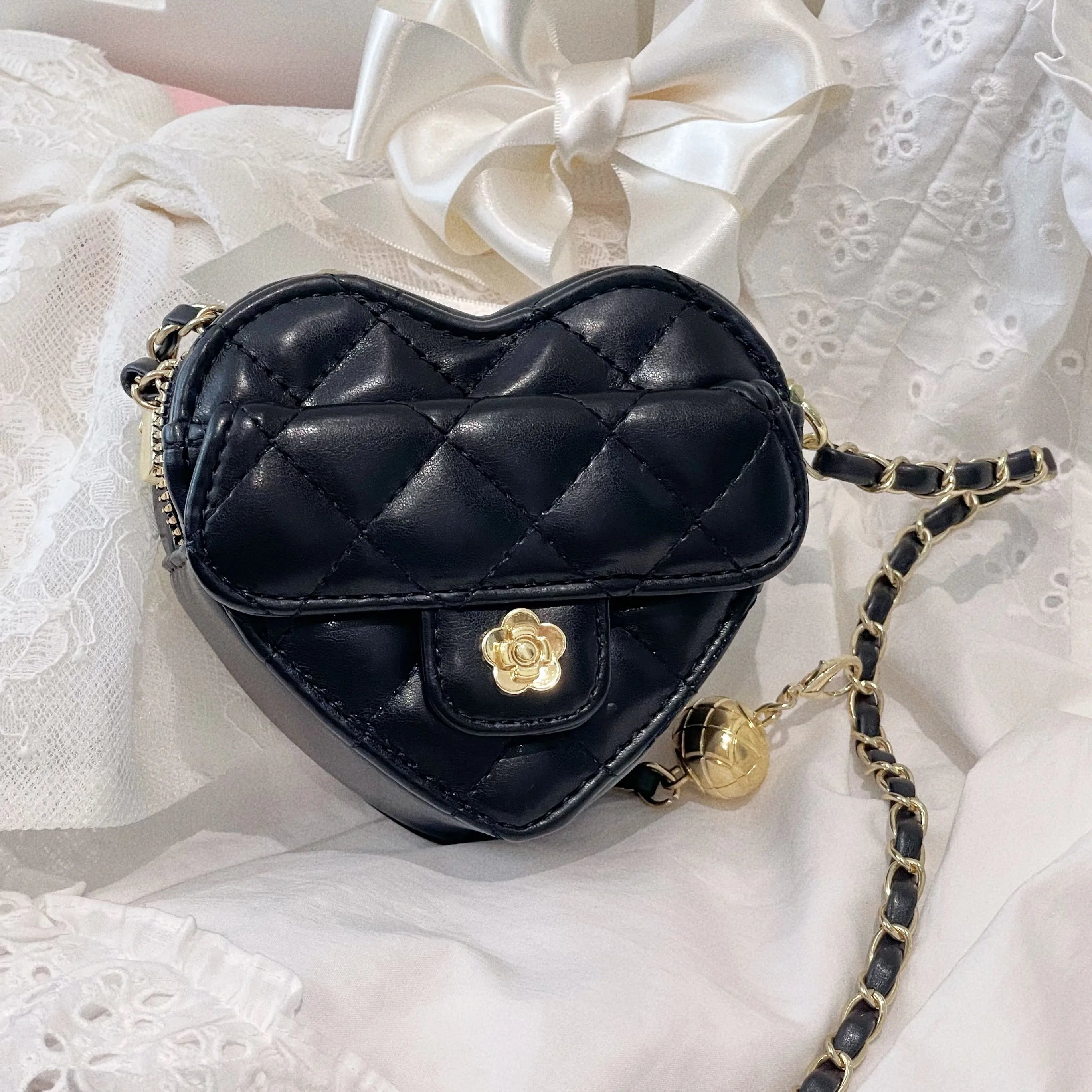 Japanese Style Diamond Checkered Heart Mini Shoulder Crossbody Bags girl Lolita Sweet Cute Fashion All-Match Women's...