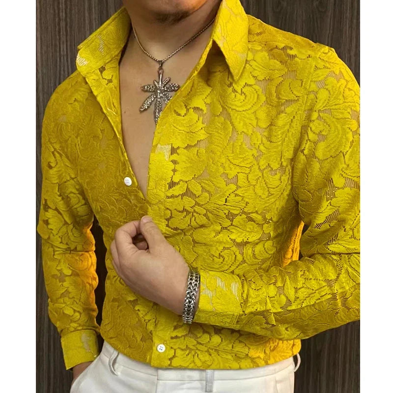 Men's Slim Fit Shirt Spring Transparent Long Sleeved Shirt Men Nightclub Sexy Casual Social Party Shirt | Kimlud Premium...
