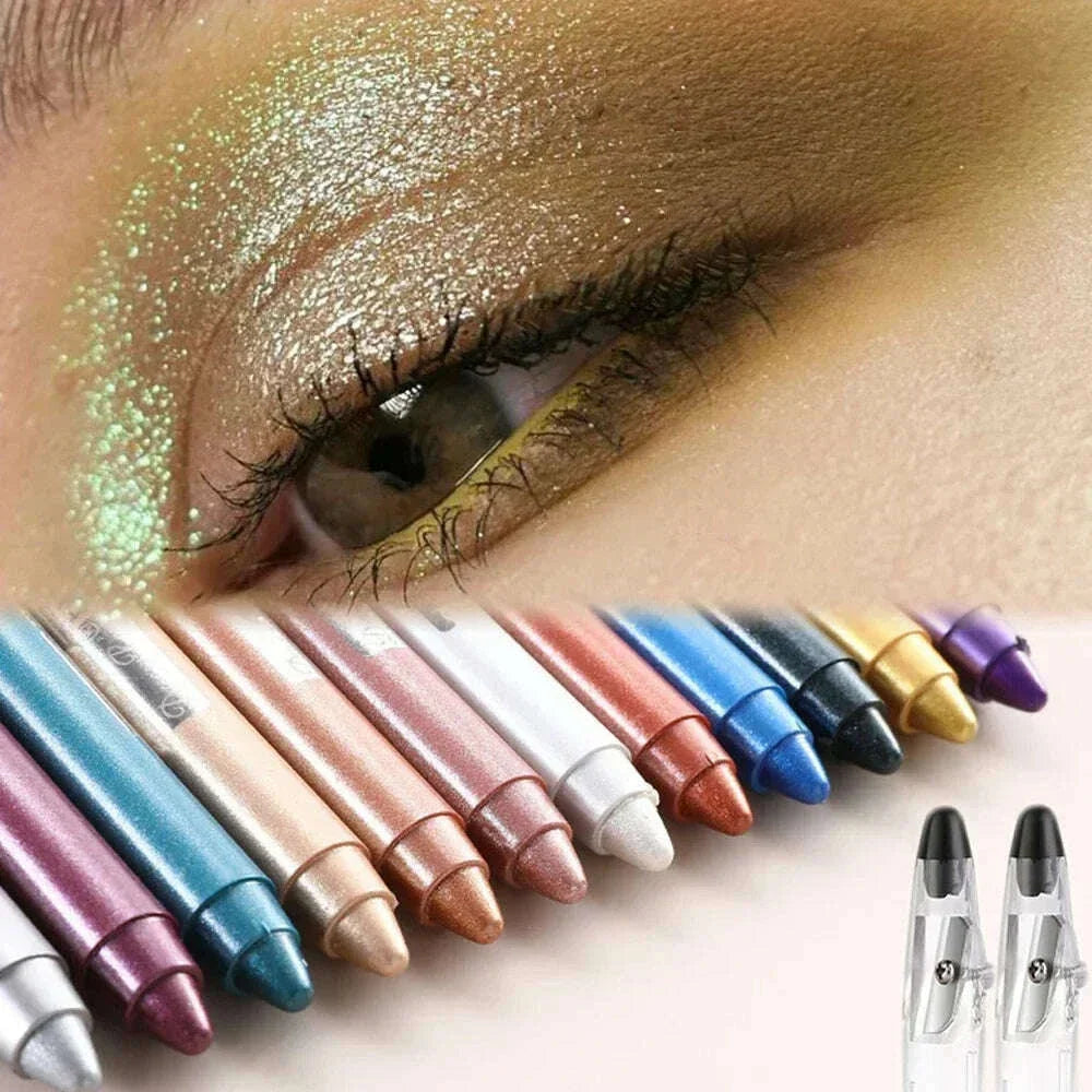 Pearlescent Eyeshadow Pen with Pencil Sharpener Fine-shine Lying Silkworm Pencils Highlighter Multi-use Eye Shadow Stick Makeup
