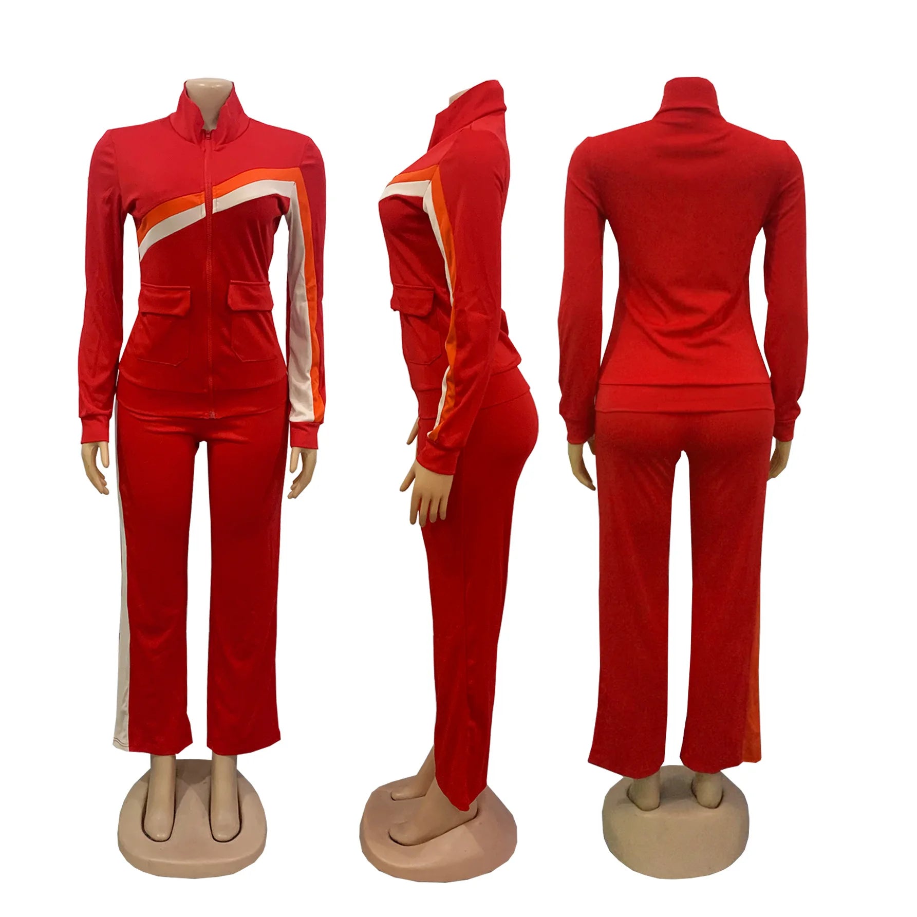 TW521 Women's Sports Casual Fashion Two-piece Striped Splicing Set | Kimlud Mid Range Pants