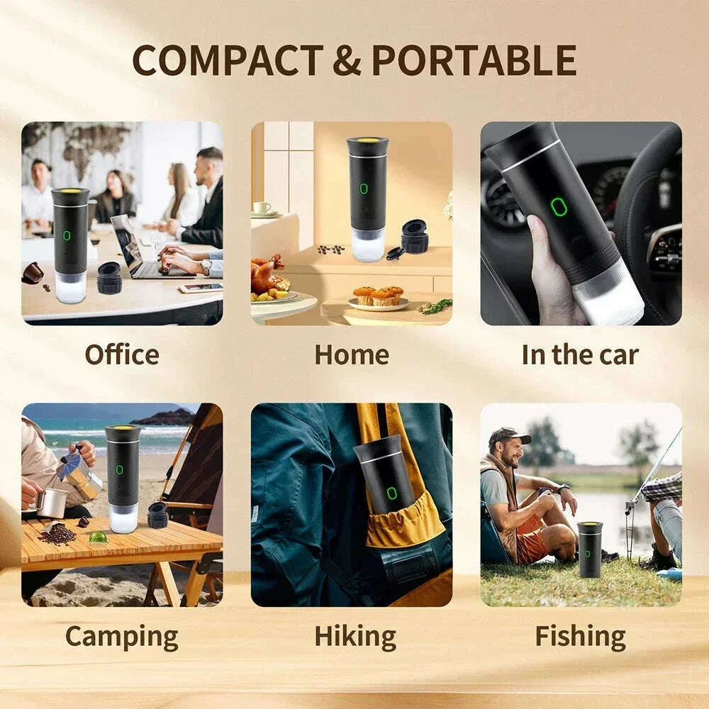 3 in 1 Portable Cordless Espresso Machine Travel, Car and Home Camping Coffee Maker Capsule Powder Coffee Maker Smart Heating