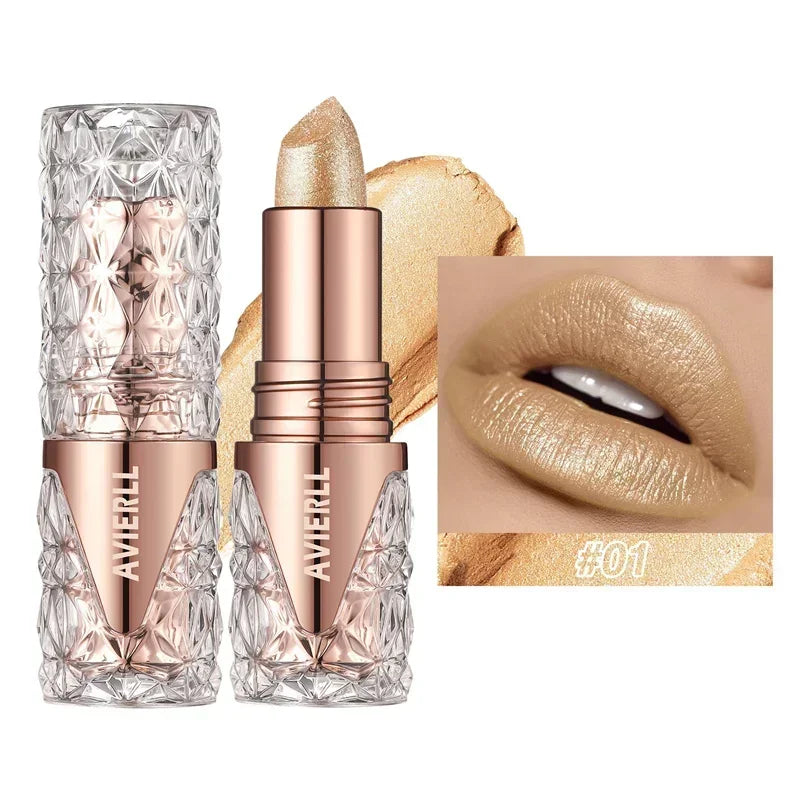 10 Colors 3 in 1 Pearlescent Lipstick Long Lasting Moisturizing Sparkling Quicksand Gold Lip Gloss Pearl Shimmer Sexy Lip Makeup - Kimlud