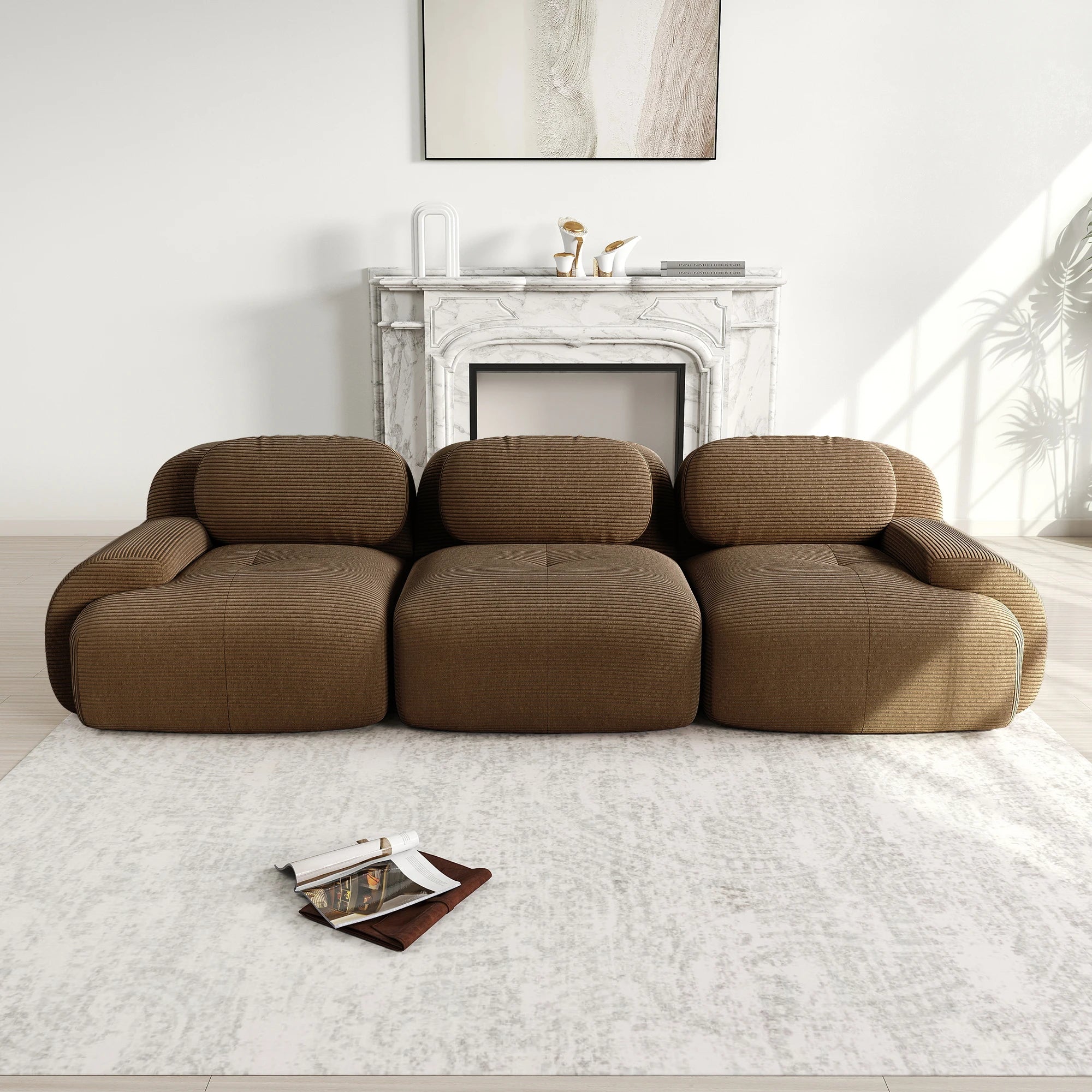 3-seater Sofa in Premium Cordsamt, Non-slip, Ergonomic Armrests and Highly Elastic Upholstery for Living Room and Bedroom, Green - Kimlud