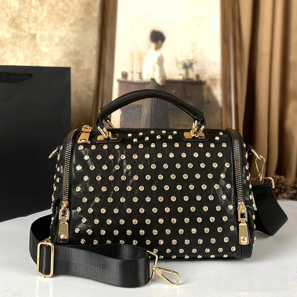 Women's High-End Fashion Trend Diamond Studded Punk Style Crossbody Handbag Large Capacity for Commuting | Kimlud Premium Bag