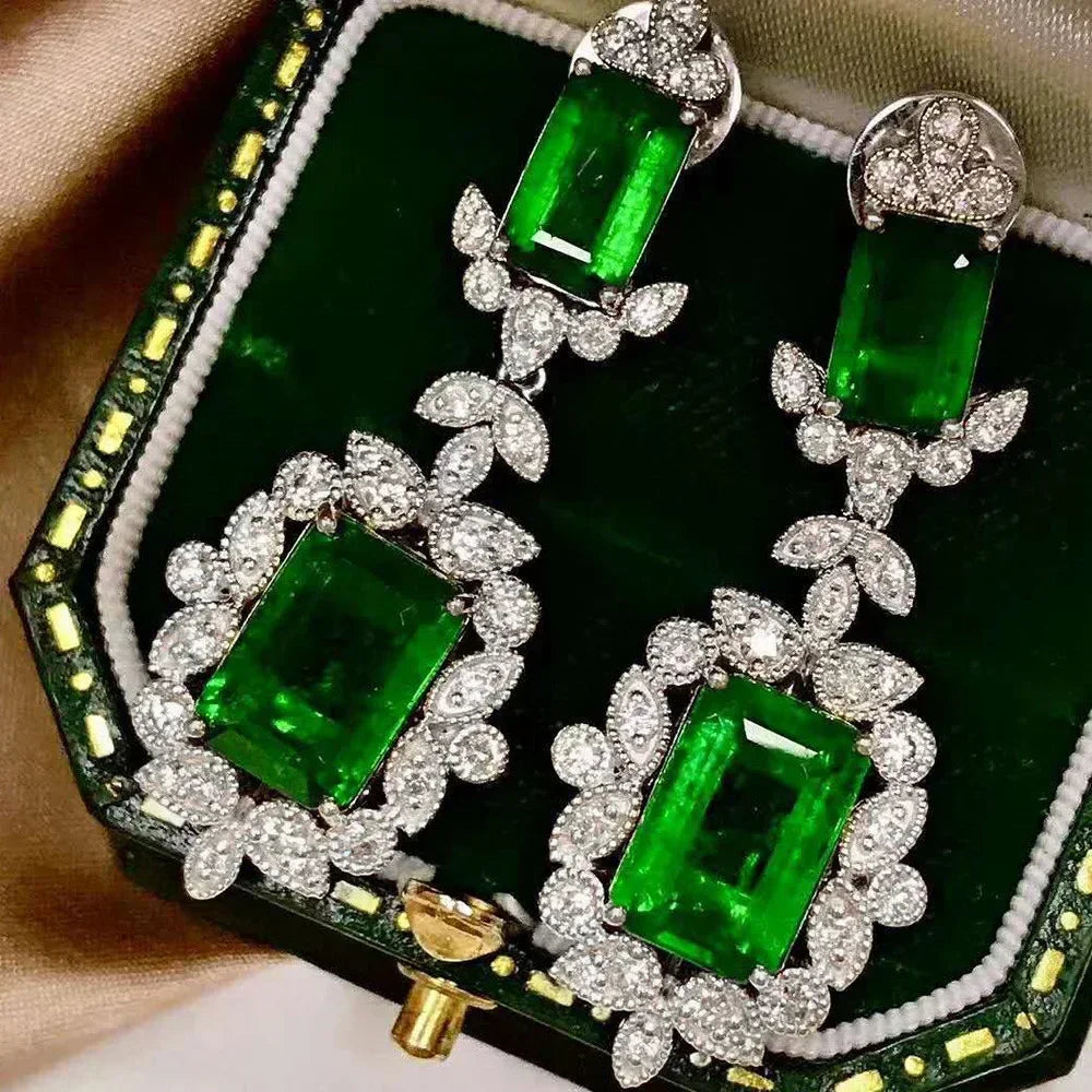 Fashionable Banquet Elegant Emerald Cubic Zirconia Earrings, High-end Inlaid Wedding Style Swaying Jewelry Accessories |...