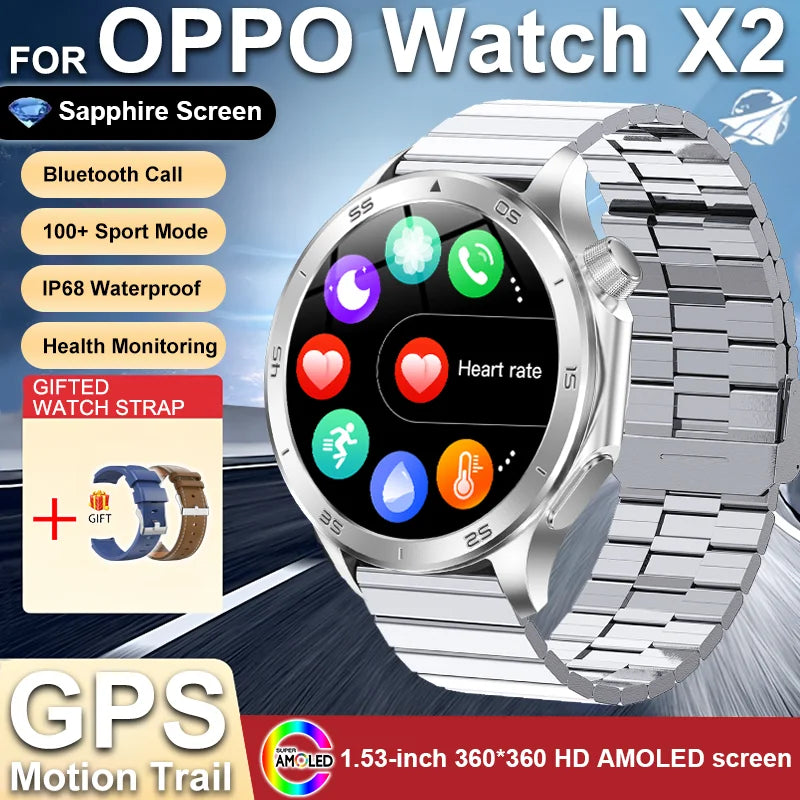 2025 NEW OPPO WANCH X2 MAX Outdoor Sports Men SmartWatch GPS Motion Trajectory Compass AMOLED Screen IP67 Waterproof Smart Watch