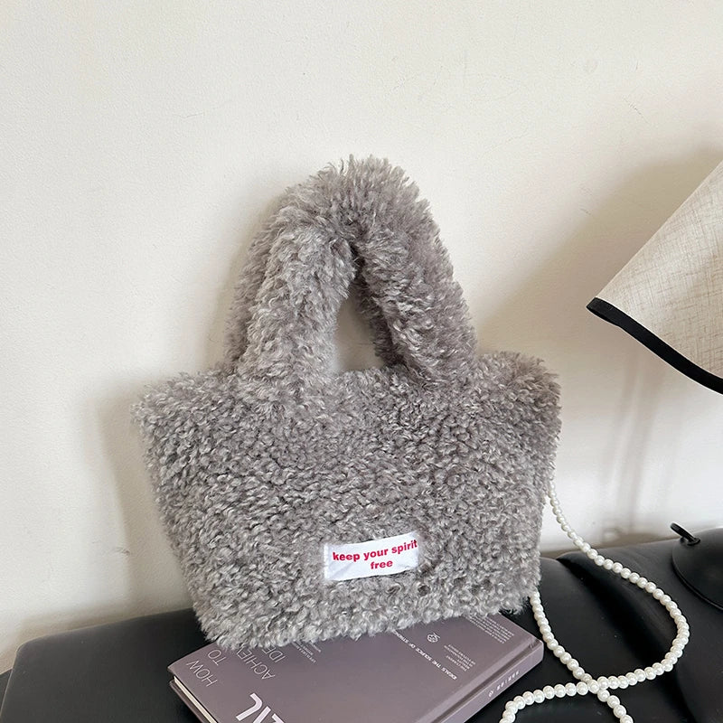 Korean Style Winter Bag Soft Fluffy Handbag Women's Bag Khaki Plush Crossbody Bag Versatile Bolsas Feminina Warm Lamb Wool Totes