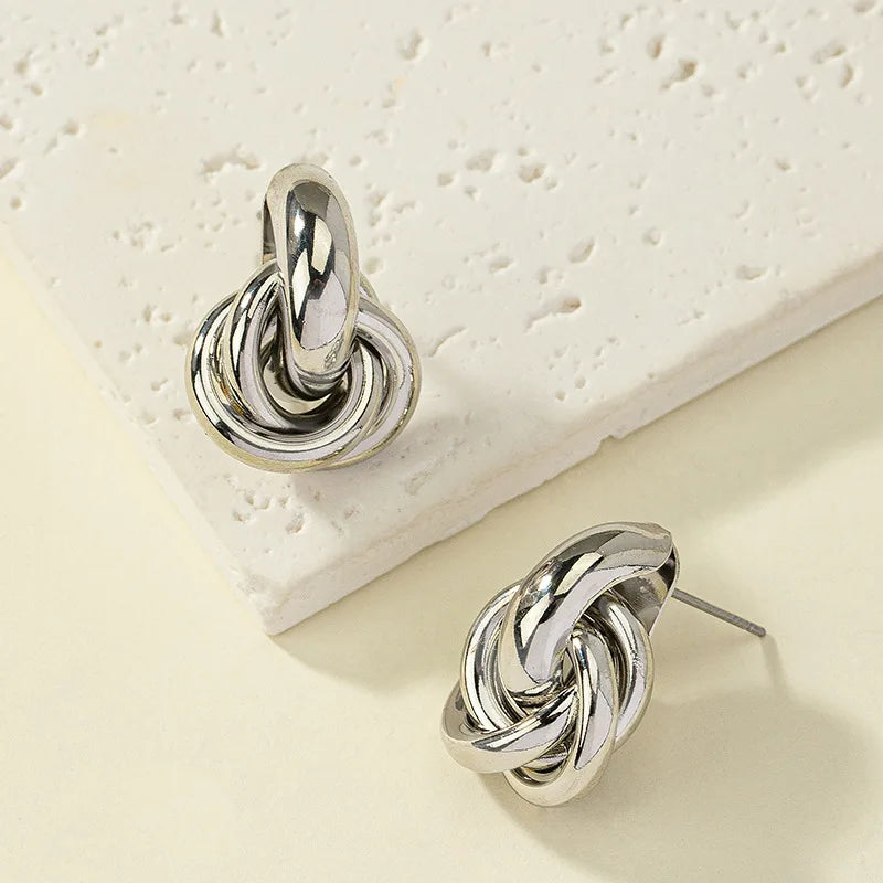 Unique Geometric Irregular Striped Large Ear Buckle Earrings for Women Creative Metal Gold Color Fan Shaped Earring...