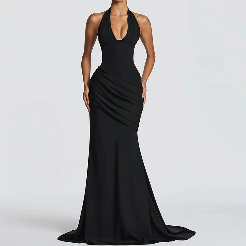 Women's Sleeveless Patchwork Maxi Dress Summer Halter Backless Party Dress Elegant Bandage Style Solid Color Holiday...
