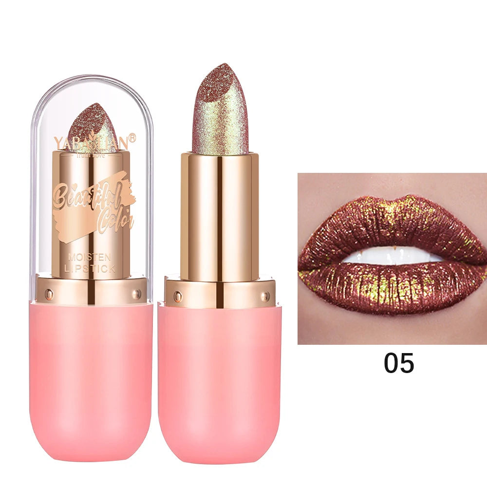 Metallic Violet Chameleon Lipstick Color Changing Matte Glitter Diamond Lipstick Waterproof Pearl Shine Lip Gloss Sexy...