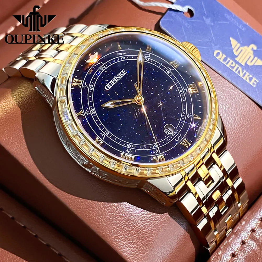 OUPINKE Original Automatic Mechanical Watch for Men Star Diamond Design Luminous Waterproof Men's Wristwatch Luxury...