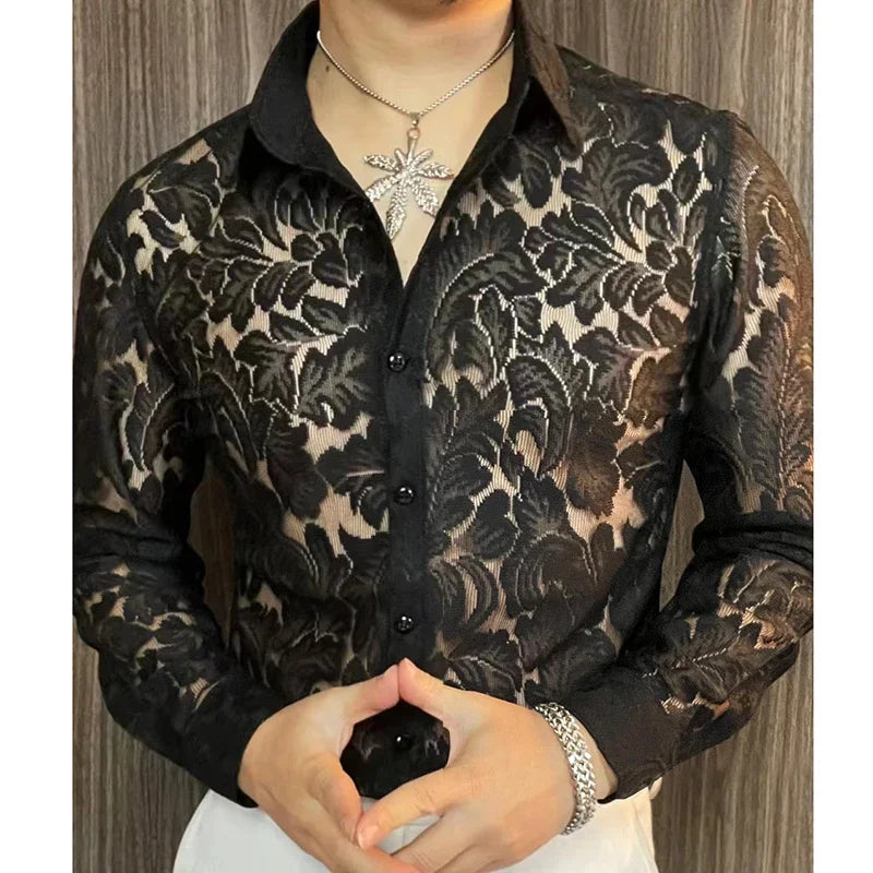 Men's Slim Fit Shirt Spring Transparent Long Sleeved Shirt Men Nightclub Sexy Casual Social Party Shirt | Kimlud Premium...