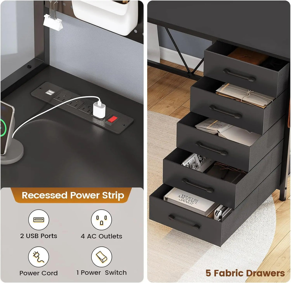 L Shaped Gaming Desk with Drawers,Gaming Desk with Pegboard, Led Lights, and Power Outlet, Home Office Desk, Corner...