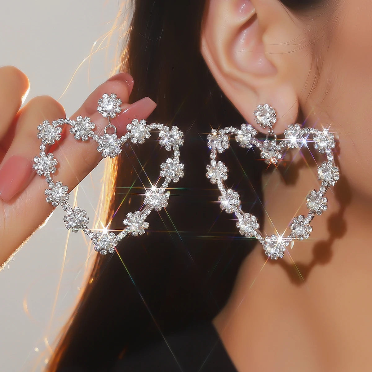 Silver Rhinestones Earrings for Women Sparkly Long Linear Dangle Earrings Dangle Tassels Statement Earrings Bridal Wedding