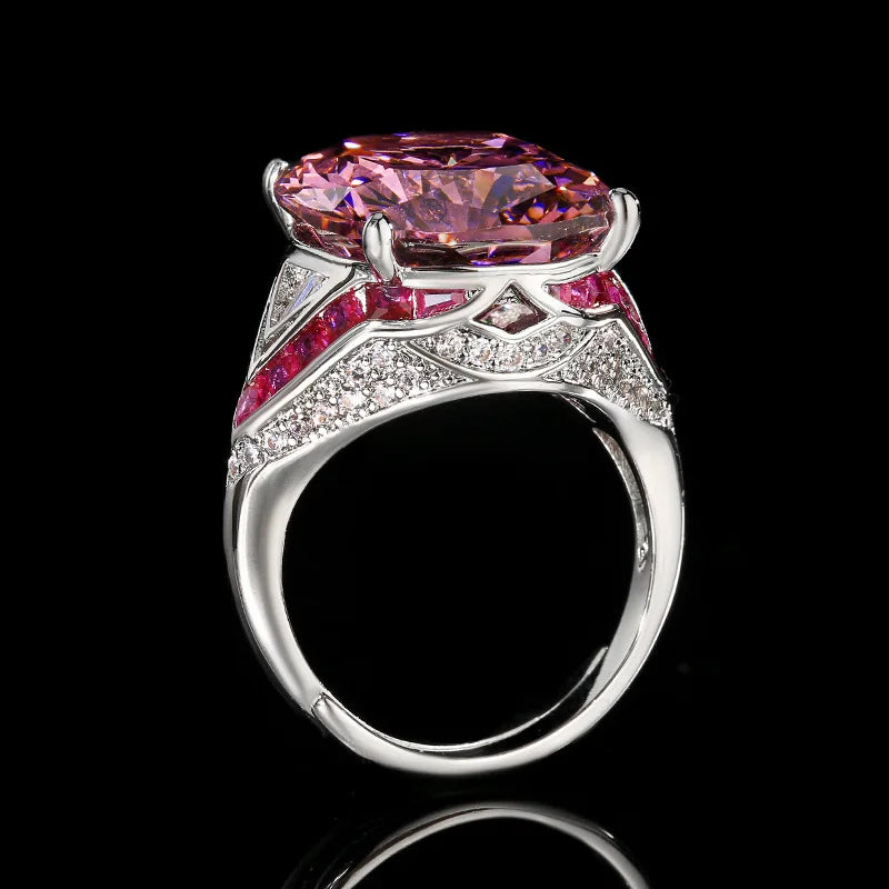 Copper Electroplated Gold Jewelry Imitation Gemstone Long Rectangular Luxury Inlaid Light Luxury Wedding Ring for Women14*16 - Kimlud