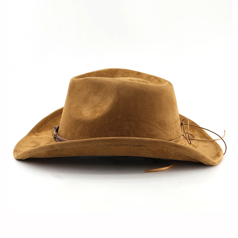 Suede Western Cowboy Hat For Men Women Vintage Rolled Brim Felt Jazz Hats Outdoor Travel Knight Hats | Kimlud Outdoor...