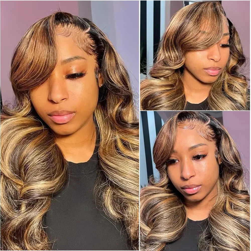 200 Density Highlight Lace Front 13x4 Body Wave Wig 427 Blonde Brown Colored 13x6 HD Lace Frontal Human Hair Wigs Brazilian