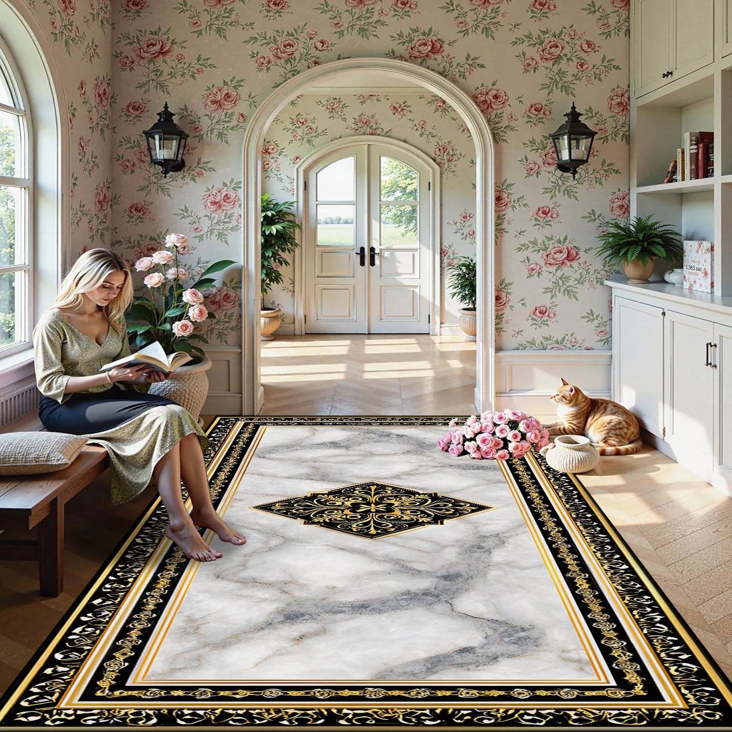 Luxury European Style Carpet Living Room Decoration Aesthetic Non-slip Fluffy Rug Customizable Marble Pattern Floor Mat Washable - Kimlud