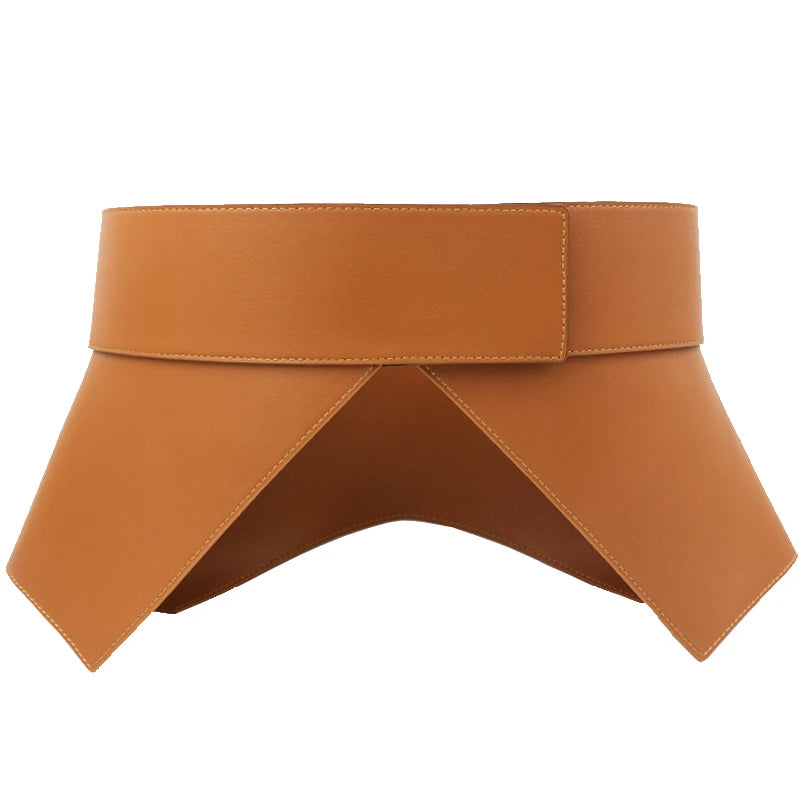 Geometrically designed waist closure corset type wide waist closure belt leather coat women's wide belt
