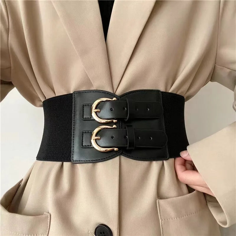 High sense retro pin buckle waist seal elastic elastic wide belt ladies fashion accessories