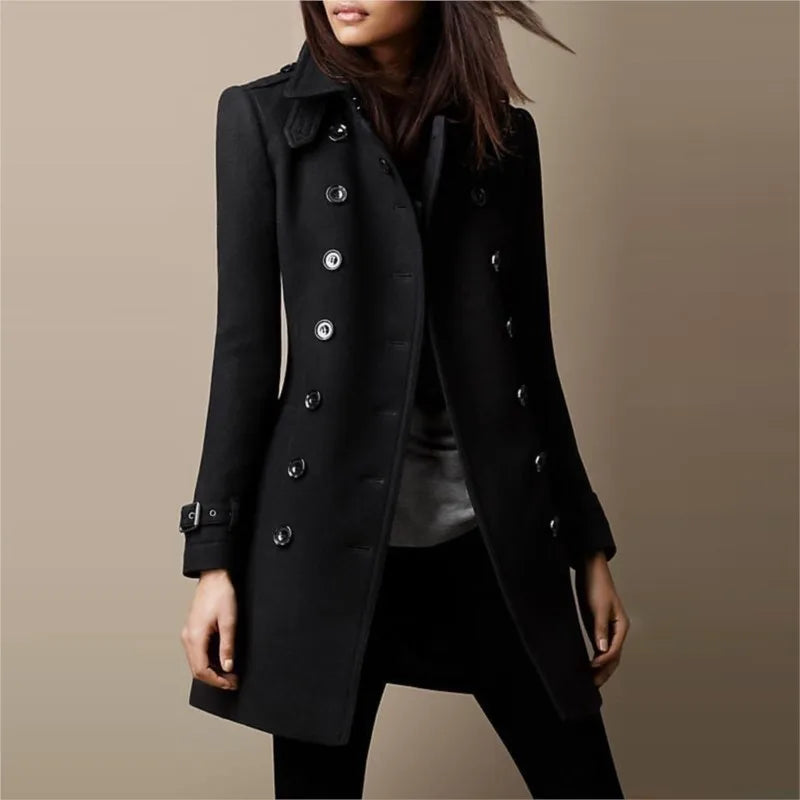 Fall Winter New Elegant Women's Jacket Coat Fashion Woolen Black Long Sleeve Double Breasted Loose Streetwear Women Coats Jacket