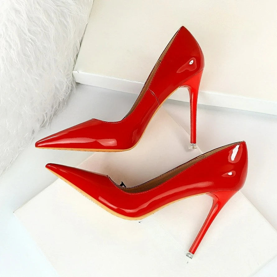 Fashion Women's High Heels Shallow Pumps Simple Office Shoes Pointed Toe Ladies Wedding Shoes Sexy Painted Leather Women Shoes