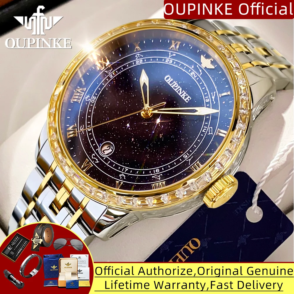 OUPINKE Original Automatic Mechanical Watch for Men Star Diamond Design Luminous Waterproof Men's Wristwatch Luxury...