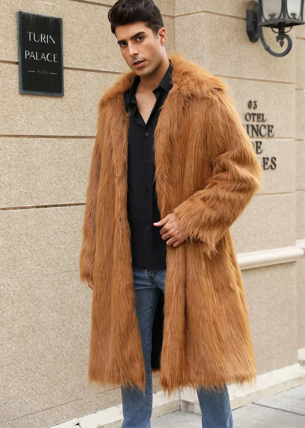 Men Faux Fox Fur Long Jacket Coat Winter Thick Fluffy Long Sleeve Warm Shaggy Luxury Faux Fur Long Jacket Bontjas Jackets Mens