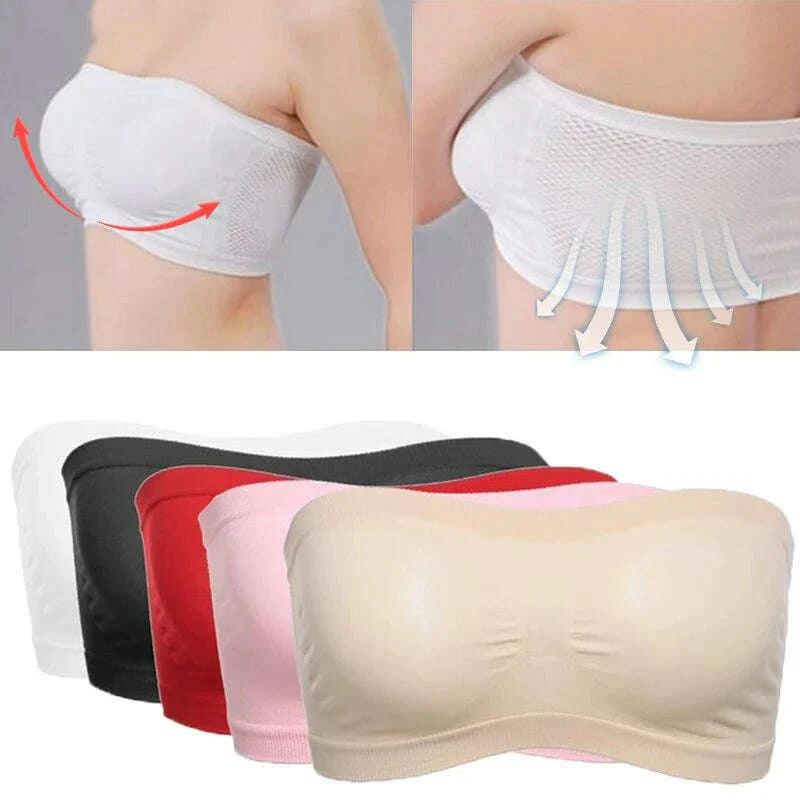 Summer Free Size Tube Invisible Bra Breathable Back Mesh Strapless Crop Top Women Ladies Sexy Bralette Bra Dress Shouderless Top