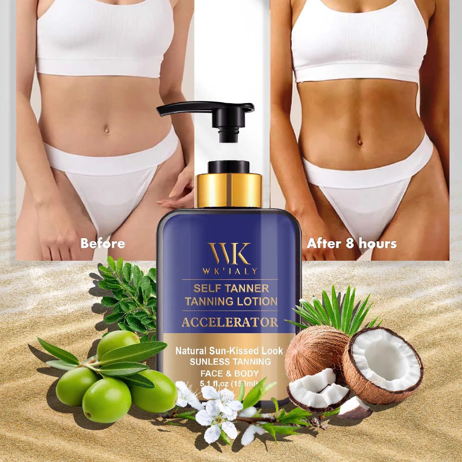 WK JALY Self Tanner Body Lotion, Fair To Medium Skin Tone, Sunless Tanning Moisturizer With Coconut Oil, Carrot Oil,...