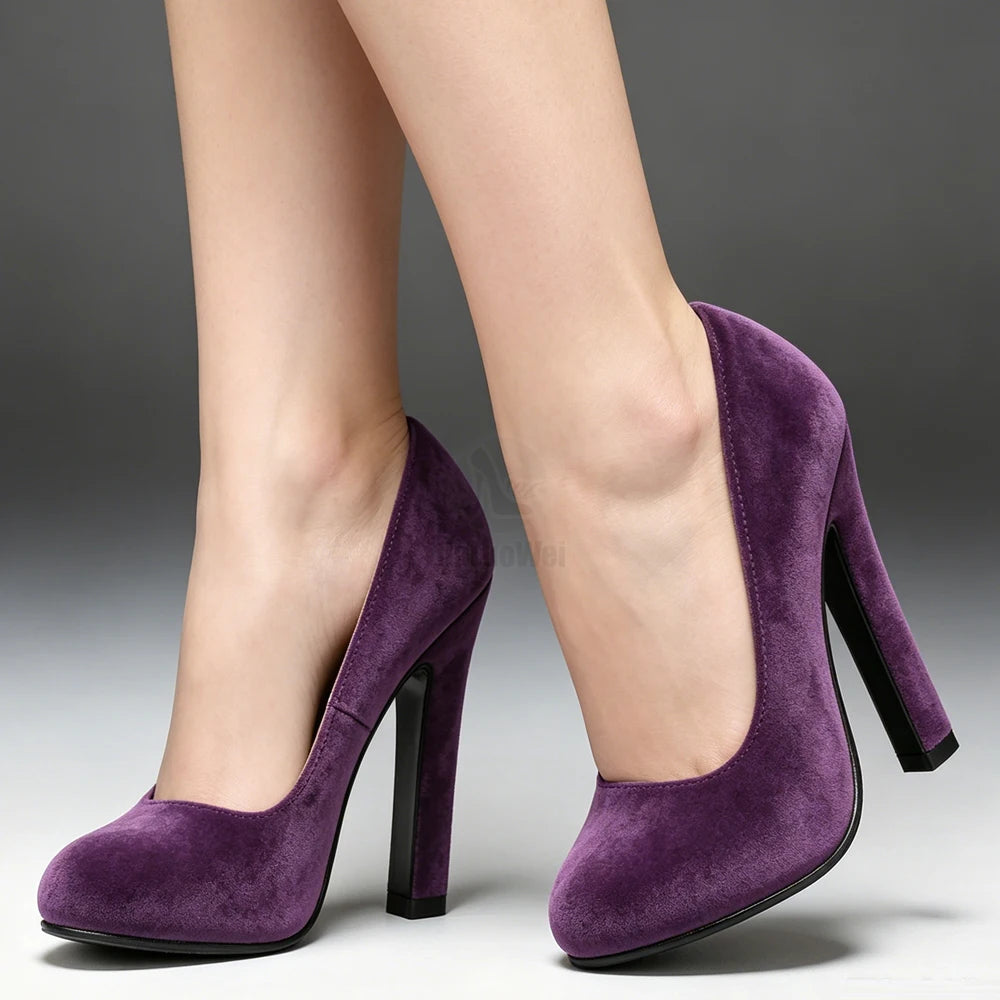 Elegant 6 Inch Purple Suede High Heel Pumps Women Sexy Block Heel Vintage Office Party Dress Shoes Plus Size 36-46