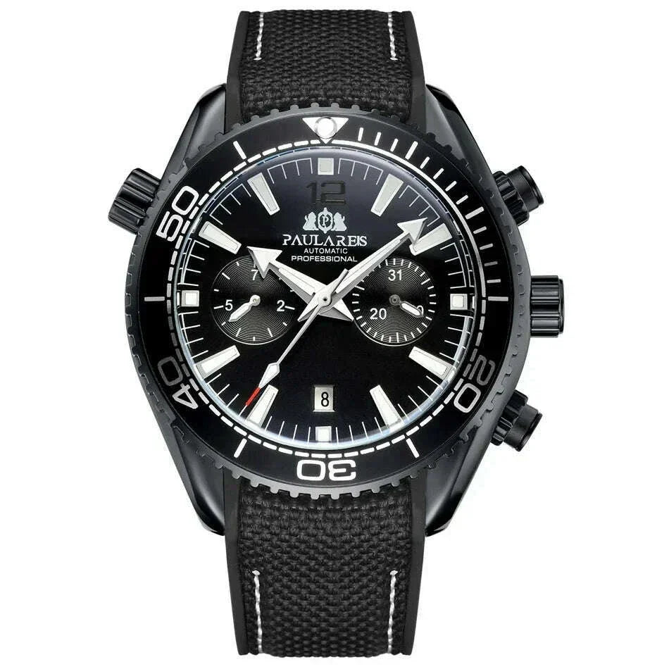 Automatic Watch for Men Mechanical Canvas Rubber Strap Orange Blue Red Multifunction Date Month Reloj Hombre Baratos