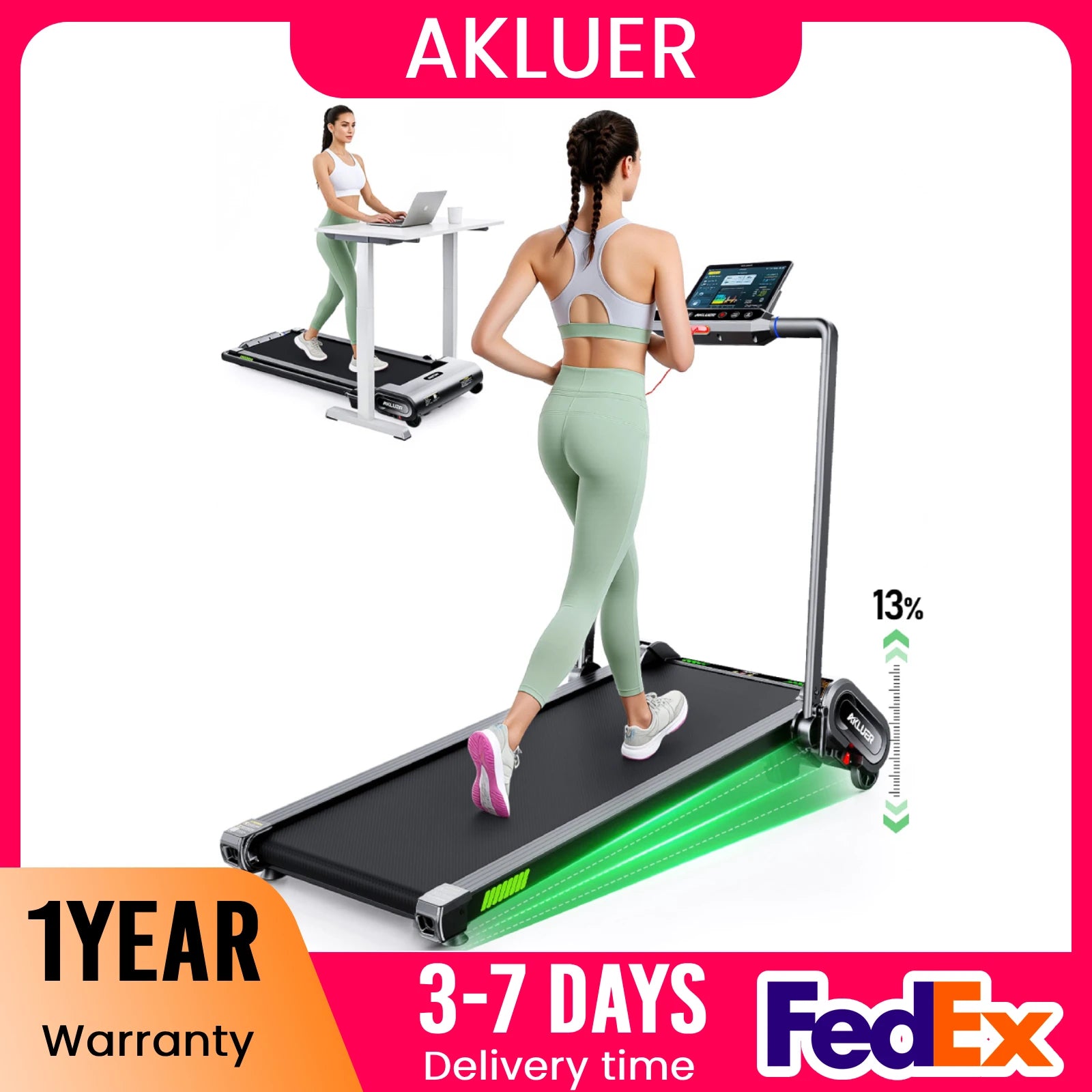 AKLUER Walking Pad Treadmill with Auto Incline, 6 in 1 Under Desk Treadmill, 2.5HP 6-Level Incline for Home with 330LBS...