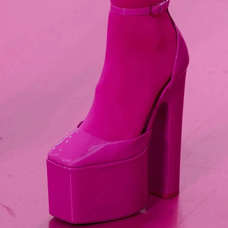 Summer Super High Heels Women's Sandals Square Toe Crude Heel Platform Female Pumps Thick Bottom Party Wedding Lady Single Shoes - Kimlud