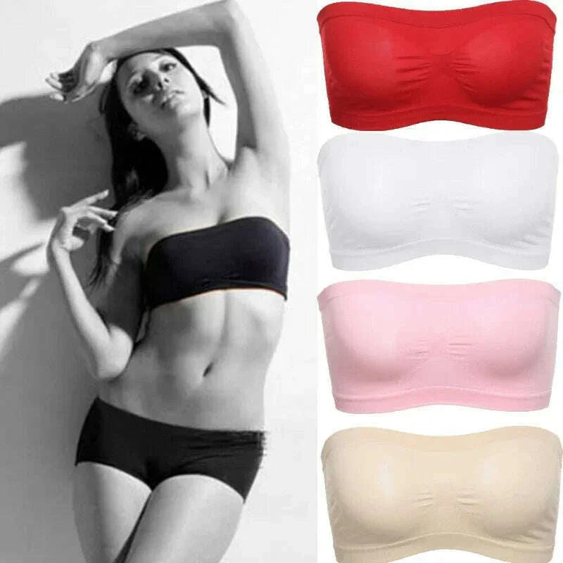 Summer Free Size Tube Invisible Bra Breathable Back Mesh Strapless Crop Top Women Ladies Sexy Bralette Bra Dress Shouderless Top