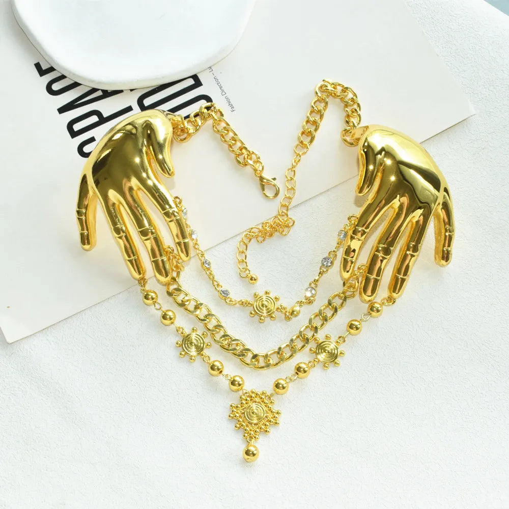 Exaggerated Metal Alloy Hand Charms Choker Necklace for Women Fashion Jewelry Gorgeous Evening Dress Statement Accessory...
