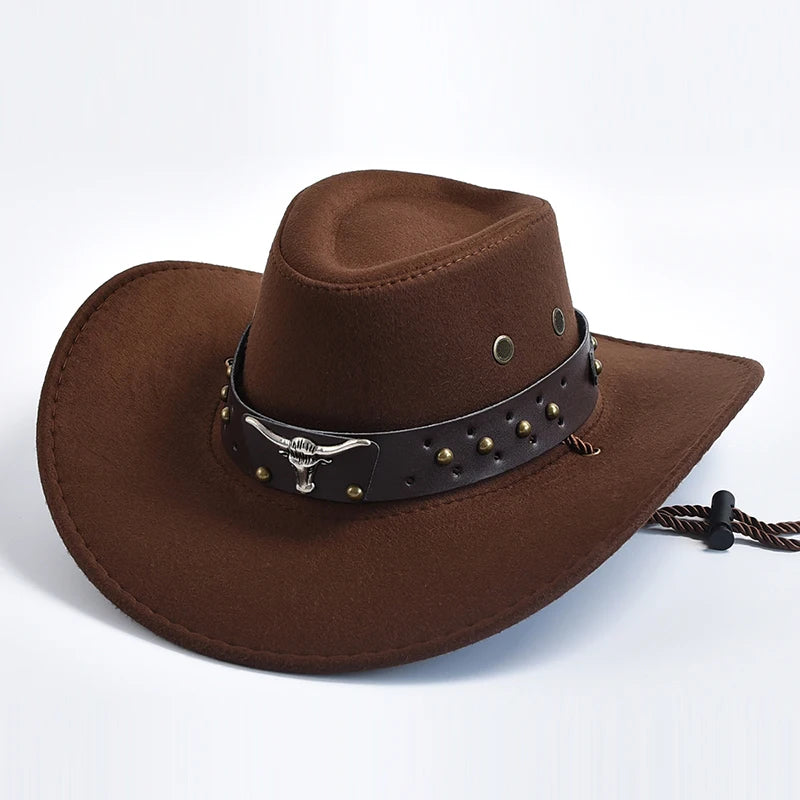 Artificial Suede Western Cowboy Hats Vintage Big-edge Gentleman Cowgirl Jazz Hat Holidays Party Cosplay Hat | Kimlud Mid...