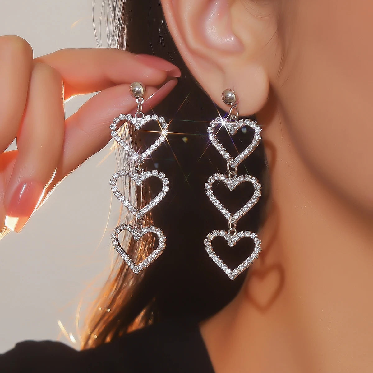 Silver Rhinestones Earrings for Women Sparkly Long Linear Dangle Earrings Dangle Tassels Statement Earrings Bridal Wedding