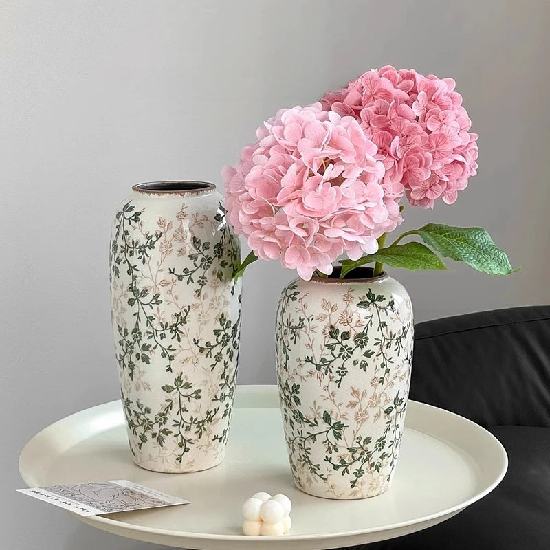 New Chinese ceramic vase dried flower water flower arrangement retro living room entrance decoration ornament small and fresh