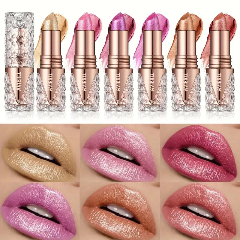 10 Colors 3 in 1 Pearlescent Lipstick Long Lasting Moisturizing Sparkling Quicksand Gold Lip Gloss Pearl Shimmer Sexy Lip Makeup - Kimlud