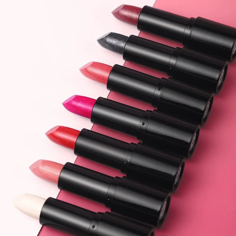 Nude Gray Metallic Lipstick Glitter Diamond Waterproof Long-Lasting Lip Gloss High Pigment Shiny Sparkling Pearl Lip Tint Makeup - Kimlud