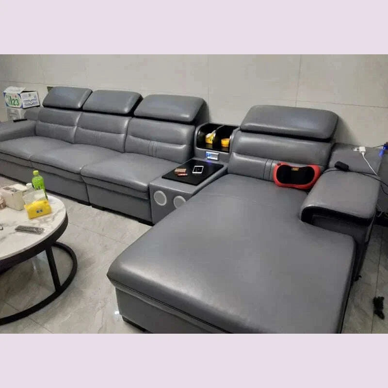 Large Apartment Chaise Leather Sofa Combination Set Modern Light Luxury Living Room Sofas Creative Office Comfortable Large Sofa