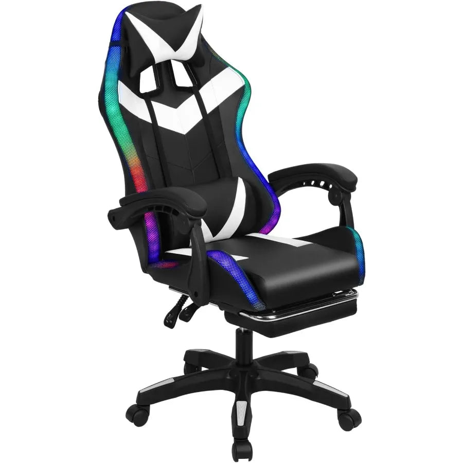 High-Back Gaming Chair with Built-in Bluetooth Speakers and RGB LED Lights for Immersive Entertainment 360 Swivel Height and Re
