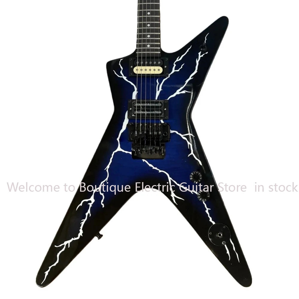 Deep blue 6-string electric guitar, tiger-patterned soundboard, rosewood fingerboard, good sound quality, gift guitarra...