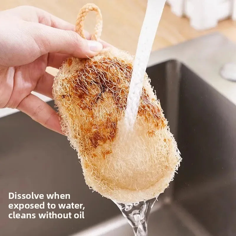 Natural Loofah Sponge Scrubber Plant Fiber Dish Washing Pad Oil Stain Remover Reusable Kitchen Cleaner with Rope Handle Cleaning