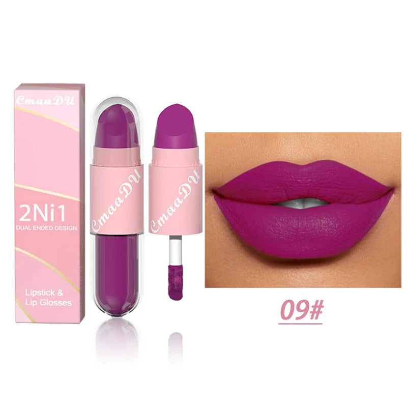 18 Colors 2 in 1 Matte Lipstick Liquid Purple Lip Glaze Double Head Lip Makeup Lasting Waterproof Velvet Sexy Dark Red...