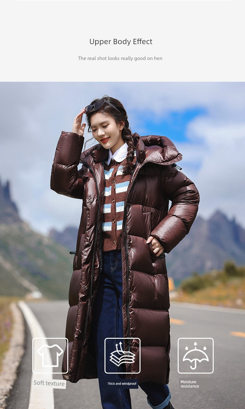 3,000 Camp New arrival 95 White Duck Down Small thickened Heattech Over Knee Mid Length Long Length Extreme Cold Down jacket Female Winter