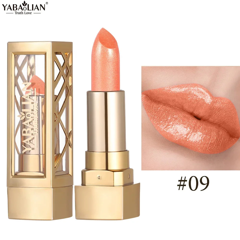 12 Color Gold Tube Lipstick Matte Metallic Glitter Lipstick Waterproof Non-Fade Shimmery Pearl Sparkling Red Lip Gloss Makeup