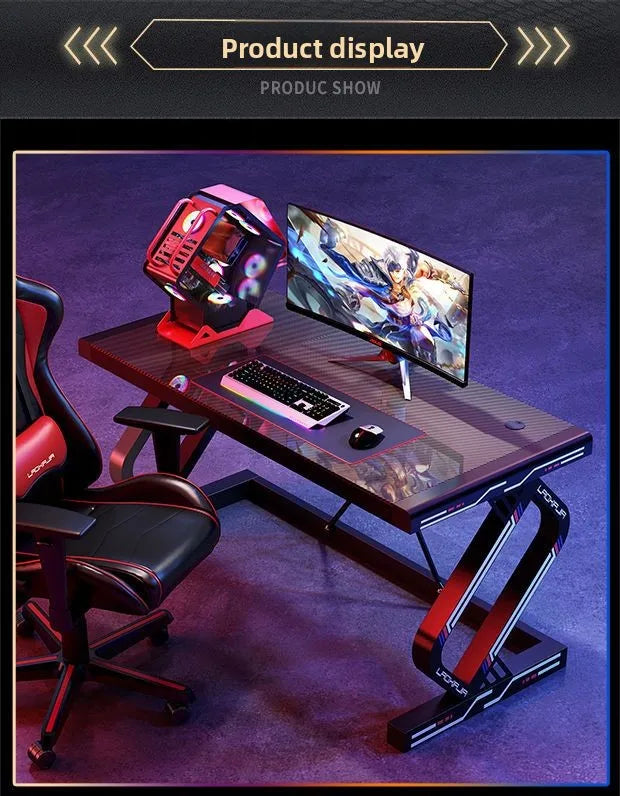 Carbon Fiber Gaming Desk Computer Desk with Tempered Glass Top & Reinforced Steel Frame Modern Gamer Desk Home Office Furniture