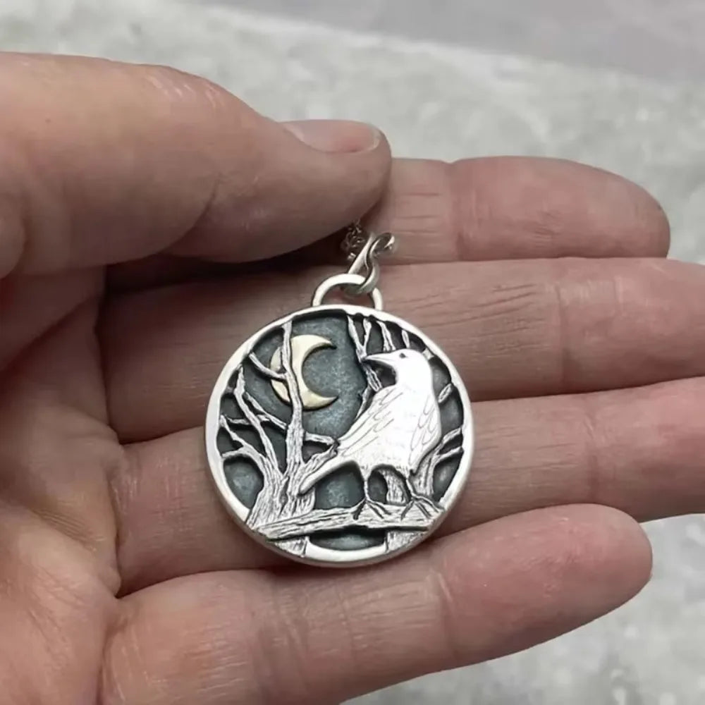 Creative Retro Crow Moon Forest Branch Exquisite Necklace for Women Gothic Bird Standing on Branches Necklaces Jewelry...